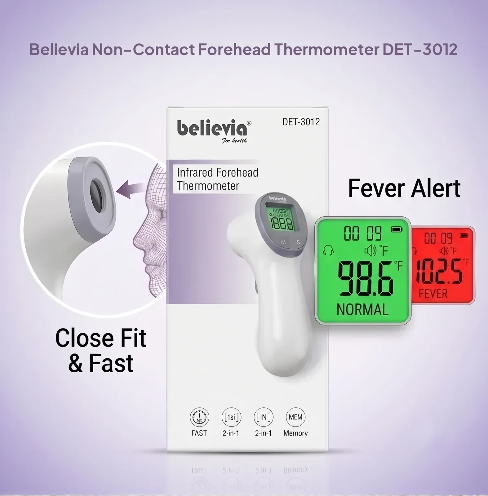 believia DET-3012 non contact forehead thermometer