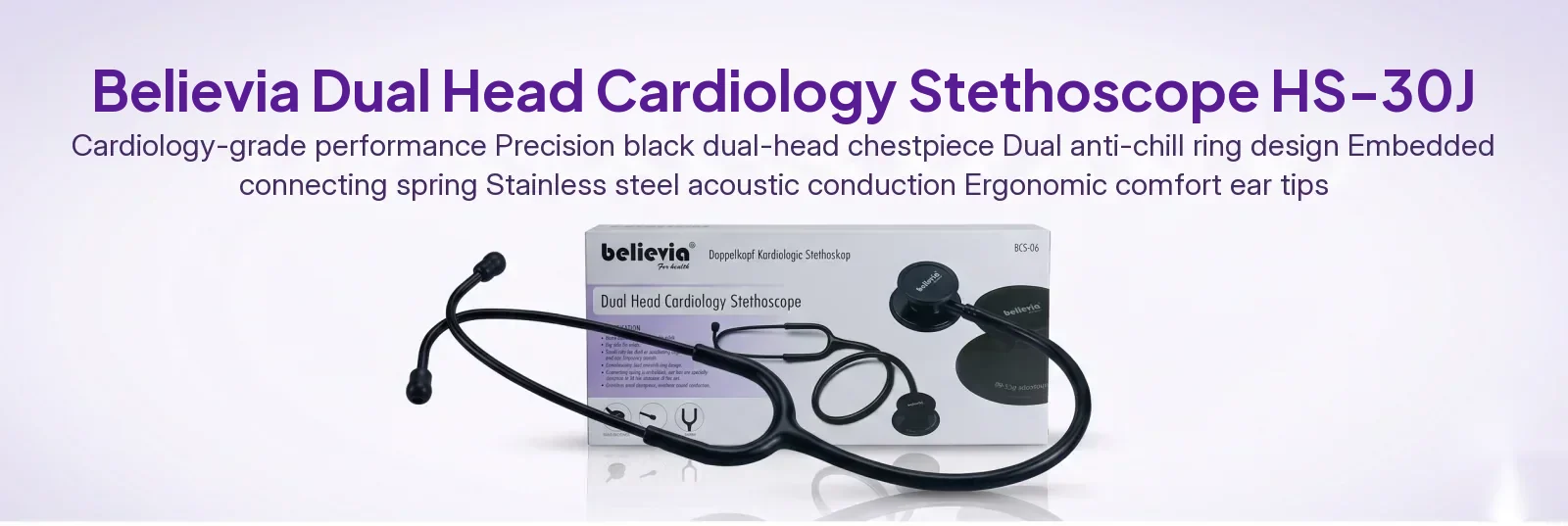 believia HS-30J dual head cardiology stethoscope, black