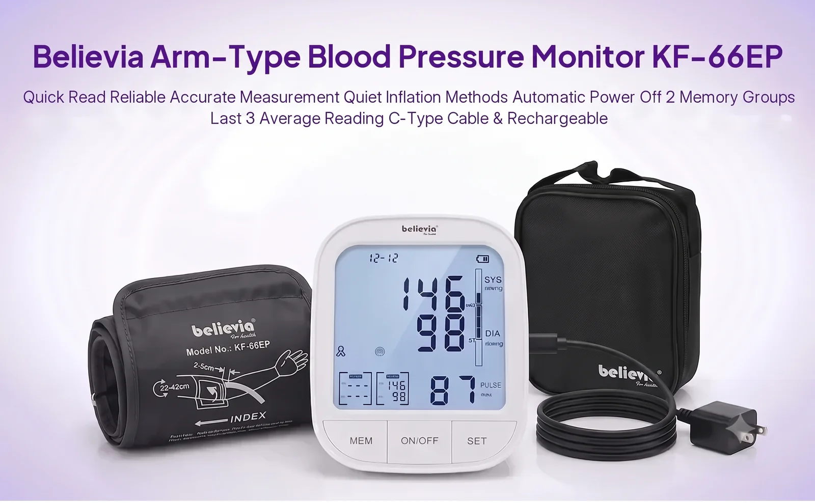 believia KF-66EP arm-type blood pressure monitor (rechargeable)